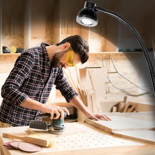 Miniatura 5 de Hersi Lámpara de escritorio de brazo flexible de 5 W y 35 pulgadas de largo, luz LED de trabajo de arquitecto de metal con abrazadera, lámpara