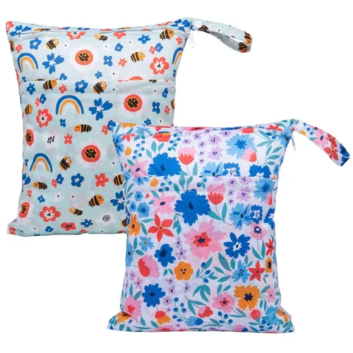 Miniatura 33 de ALVABABY 2 bolsas de pañales de tela para ropa húmeda, reutilizables con dos bolsillos con cremallera, para viajes, playa, piscina, guardería