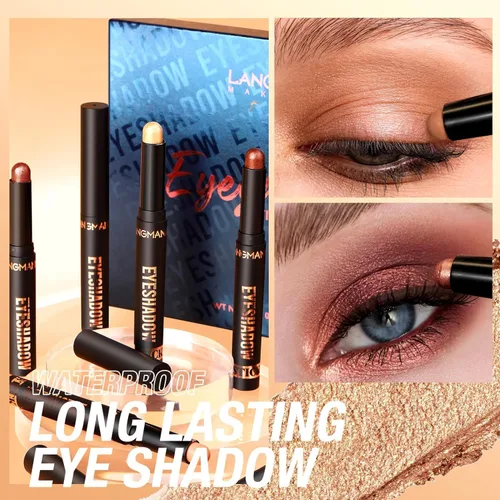 Miniatura 7 de Barra de sombra de ojos, 8 piezas de sombra de ojos en barra suave y lisa, color tierra mate + contorno de color de metal brillante, impermeable