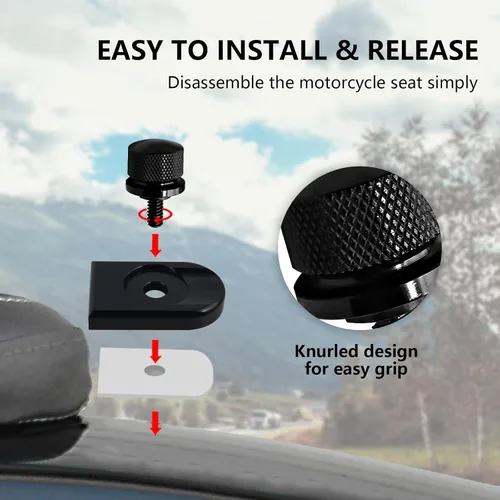 Miniatura 3 de Cromo plateado para perno de asiento Harley Perno/tornillo de acero inoxidable con cubierta de perilla de montaje Compatible con Harley-Davidson