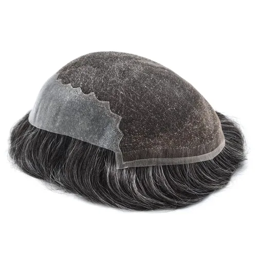 Miniatura 4 de Toupee para hombres, sistemas de reemplazo de cabello francés, encaje frontal, nudos blanqueados, línea capilar natural, encaje con piezas