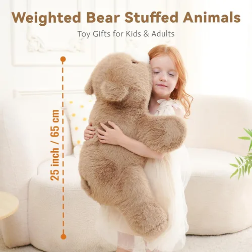 Miniatura 2 de Animales de peluche con peso, peluche de oso, peluche de oso pesado, regalos de juguete para niños y adultos, marrón, 4.5 libras, 25 pulgadas