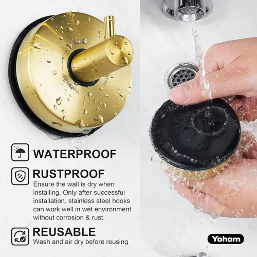 Miniatura 3 de YOHOM Ganchos de ventosa para ducha, toallero dorado de acero inoxidable al vacío para baño, gancho de ducha con succión, toallero de cocina, 4
