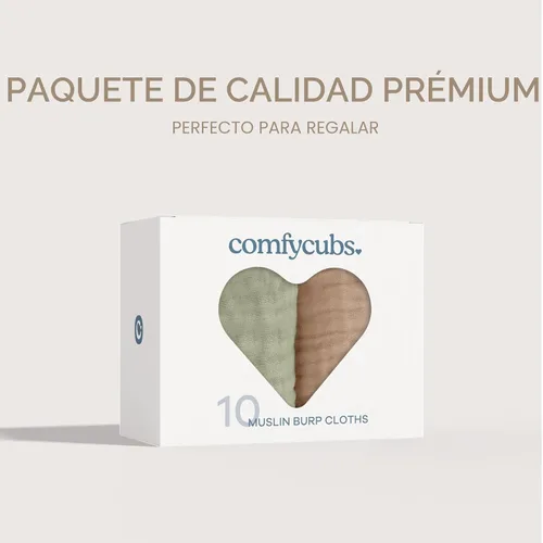 Miniatura 6 de Comfy Cubs - Juego de paños de muselina para eructos de 20 x 10 pulgadas, paquete de 10, tamaño grande, 6 capas, 100% algodón, absorbentes, seguros