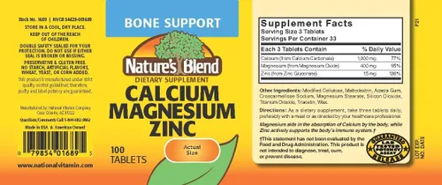 Miniatura 2 de Nature's Blend Tabletas de calcio y magnesio y zinc, sin sabor, 100