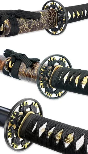 Miniatura 5 de Vulcan Gear Espada samurái katana japonesa de hoja negra sagrada hecha a mano con soporte de espada de madera y vaina