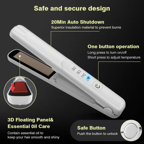 Miniatura 5 de Plancha y rizador de pelo inalámbrico, mini plancha plana y rizadora portátil 2 en 1, calentamiento rápido y placa de titanio con 4 temperaturas
