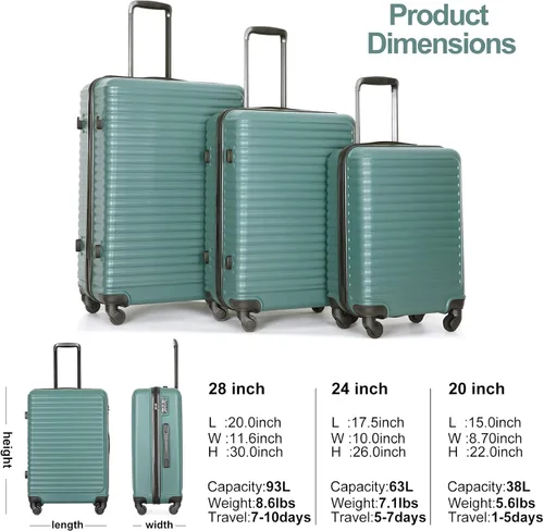 Miniatura 7 de Travelhouse Juego de equipaje, maletas rígidas expandibles de 24 pulgadas28 pulgadas, 20 pulgadas, juego de 3 piezas de equipaje de viaje con ruedas