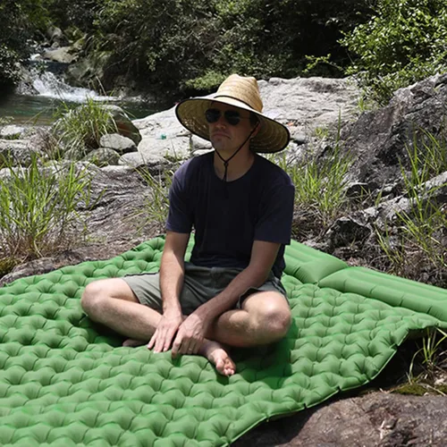 Miniatura 2 de Ergocar Colchoneta de dormir para camping, almohadilla inflable gruesa con almohada, bomba integrada, colchón inflable ligero para acampar con tela