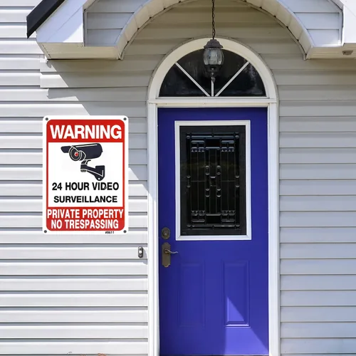 Miniatura 4 de Señal de Propiedad Privada Sin Intrusos Advertencia de Videovigilancia 24 Horas Aluminio 25x18 cm Uso en Exterior para Hogar, Patio y Negocio