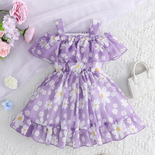 Miniatura 9 de Vestido de verano para niñas pequeñas, vestido de princesa de gasa, vestido de tutú floral, ropa de playa con tirantes, falda de verano para niña