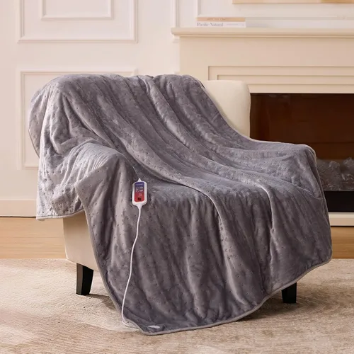 Manta Térmica Eléctrica Tipo Throw de 50"x60", Manta Eléctrica con 6 Niveles de Calentamiento y Temporizador de 1-12 Horas con Apagado Automático,