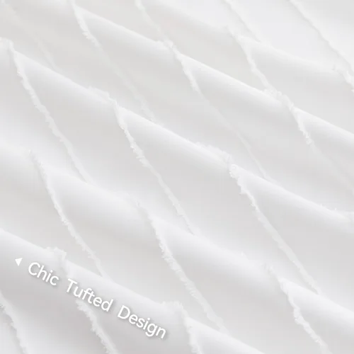 Miniatura 5 de JELLYMONI - Juego de funda de edredón de microfibra tamaño queen color blanco brillante de 3 piezas, reversible, textura capitoné a rayas bohemias