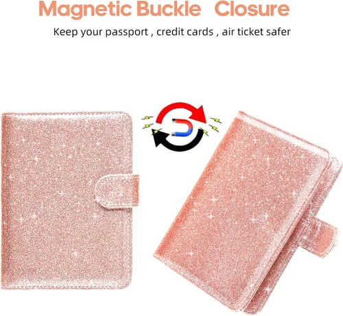 Miniatura 5 de MCmolis Estuche para pasaporte y tarjeta de vacunación Combo - Funda de cuero para documentos de viaje, protector con hebilla magnética, Escarcha