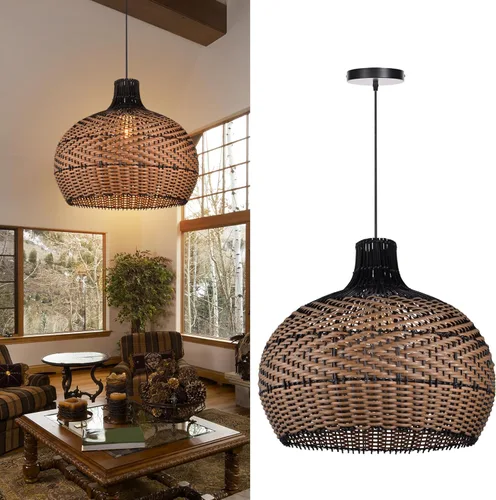 Miniatura 2 de Arturesthome - Lámpara colgante de ratán para isla de cocina, lámpara de araña de mimbre, lámpara colgante tejida hecha a mano para sala de estar