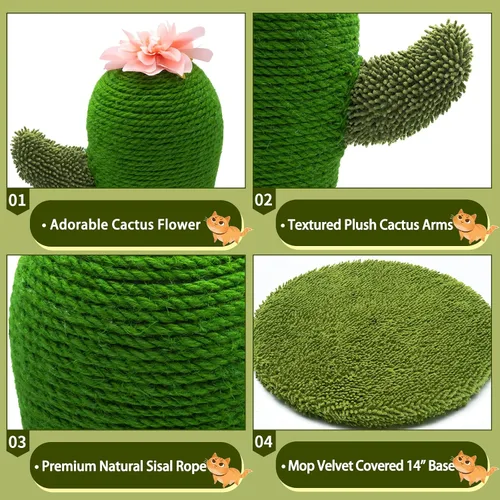 Miniatura 3 de AUSCAT Poste rascador para gatos, lindo poste rascador de cactus, rascador de sisal natural para gatos y gatitos