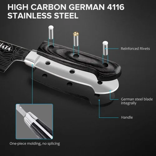 Miniatura 4 de MOSFiATA - Cuchillo de chef de 10 pulgadas súper afilado, cuchillo de cocina profesional con protector de dedos en caja de regalo, cuchillo