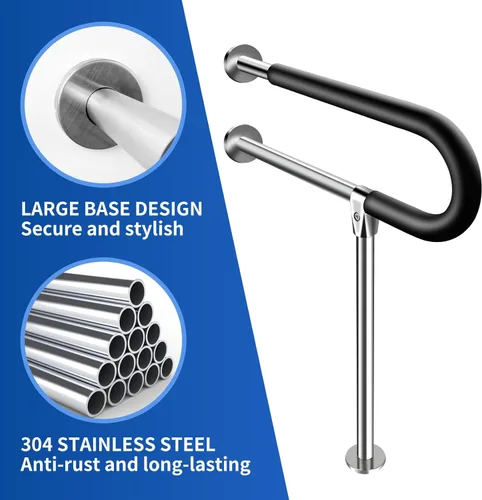 Miniatura 4 de Barras de agarre de acero inoxidable para discapacitados, pasamanos de inodoro de 23.6 pulgadas, barra de seguridad para baño, barra de soporte