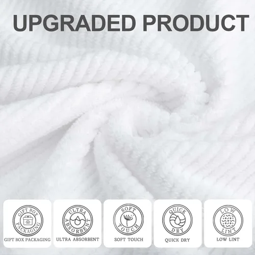 Miniatura 2 de VOOVA & MOVAS Toallas de mano blancas - 100% algodón Ligeras Gruesas Secado rápido Suaves Absorbentes, paquete de 4 piezas grandes de 18