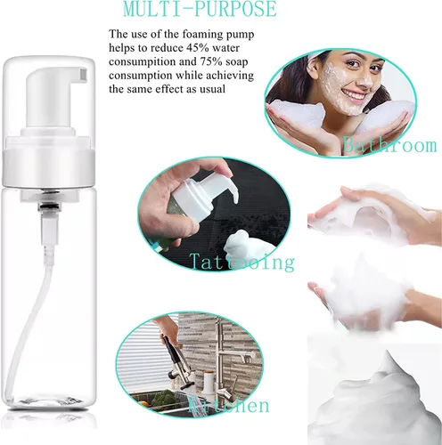 Miniatura 5 de Botella dispensadora de espuma, 3 botellas vacías transparentes de 7 onzas líquidas, botella de espuma de plástico, botella de jabón de viaje