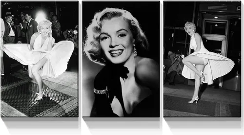 Miniatura 10 de Denozer Arte de pared en lienzo de 3 paneles con retrato de belleza de Marilyn Monroe, Audrey Hepburn y Brigitte Bardot, impresiones de cuadros