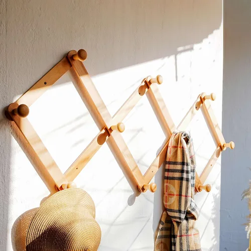 Miniatura 16 de Dseap Acordeón de pared: Perchero de pared expandible de madera de 16" de alto, soporte para sombreros, gancho de acordeón para gorras de béisbol