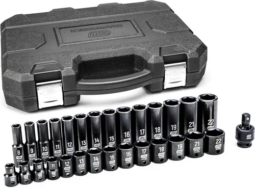 GEARWRENCH 84925N - Juego de llaves de impacto de 3/8 pulgadas de 6 puntos, estándar y profundo, métrico, 29 piezas