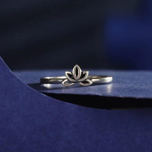 Miniatura 5 de Womens Lotus Flower Rings Simple Rings 925 Sterling Silver Rings Womens Stacking Rings Vintage Statement Rings Size 5-9