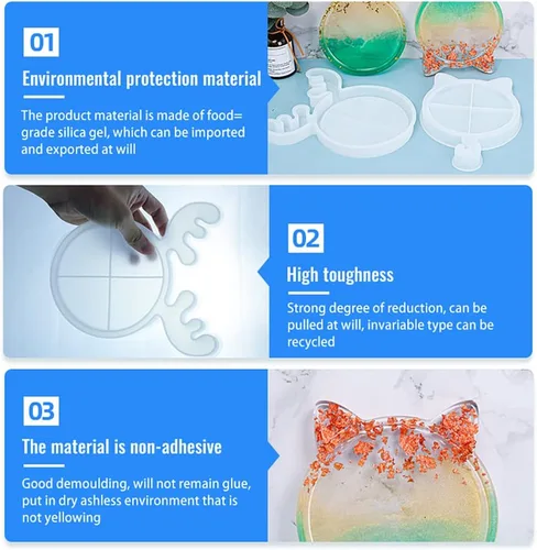 Miniatura 5 de Surakey Bandeja de silicona para gatos de Navidad, 1 molde de bandeja de resina, moldes de resina epoxi de silicona, posavasos para gato, alce