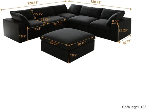 Miniatura 2 de Sofá modular Cloud de 160.6 pulgadas, sofá modular en forma de V con relleno de plumón para sala de estar, sofá convertible minimalista para oficina