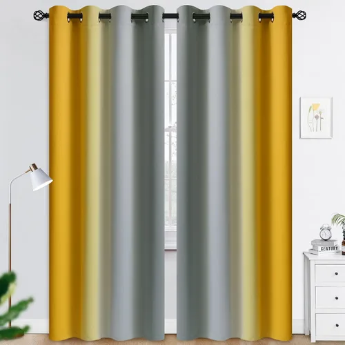 Miniatura 55 de COSVIYA Cortinas 100% Opacas Azul Degradado con Lazos Ajustables para Cocina Aislamiento Térmico Oscurecimiento de Habitación Cenefa con Bolsillo