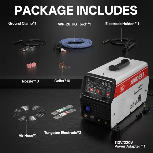 Miniatura 3 de ANDELI 8 en 1 AC/DC Soldador TIG de aluminio frío 200 amperios con pulso, 110 V/220 V de doble voltaje AC TIG/DC TIG/pulso TIG/LIFT