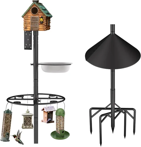 Miniatura 10 de Soporte para comedero de pájaros, poste de 95 pulgadas para pájaros para exteriores, resistente, 5 puntas de base, soporte ajustable para comedero