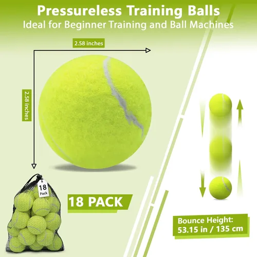 Miniatura 2 de Pelotas de tenis, paquete de 18 pelotas de entrenamiento con bolsa de malla para un fácil transporte, pelotas de práctica para perros y mascotas