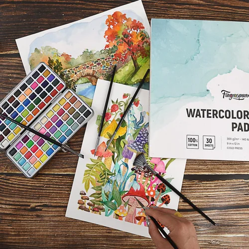 Miniatura 7 de Fingraspuro Bloc de papel de acuarela de 9 x 12 pulgadas, 30 hojas, 100% algodón, sin ácidos, prensado en frío, para pintar, dibujar, diario