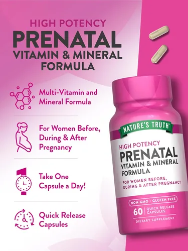 Miniatura 5 de Nature's Truth Vitaminas prenatales con ácido fólico 60 cápsulas Suplemento sin OMG y sin gluten