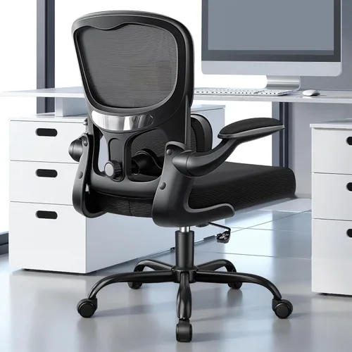 Miniatura 13 de ALLGOD Silla de oficina ergonómica, silla de escritorio ergonómica de malla transpirable con soporte lumbar ajustable, reposabrazos abatibles