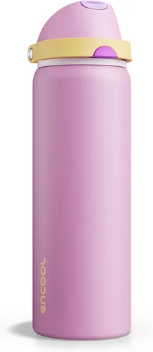 Miniatura 71 de ENCOOL Botella de agua aislada con popote, botella de agua de acero inoxidable con tapa de botón, a prueba de fugas y sin BPA, mantiene el frío Atún