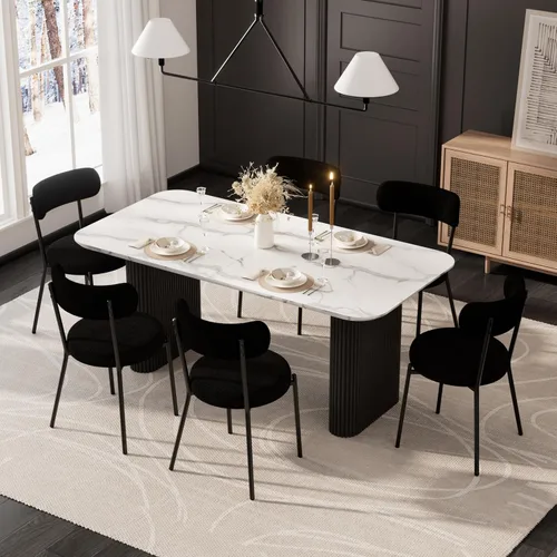 Miniatura 30 de RGZ Juego de mesa de comedor oval moderna de 71", juego de mesa y sillas de 7 piezas para 6, juego de mesa de cocina de mármol sintético y 6 sillas