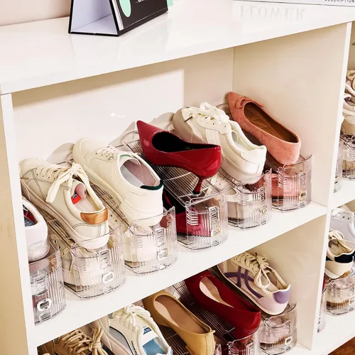 Miniatura 6 de Organizador de ranuras ajustables para zapatos, paquete de 10 unidades de apiladores de zapatos transparentes, soporte para zapatos, ahorrador