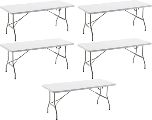 Miniatura 35 de BTEXPERT Juego de 2, mesa plegable de utilidad de 4 pies, ligera, altura ajustable, portátil, con asa de transporte, para interiores y exteriores