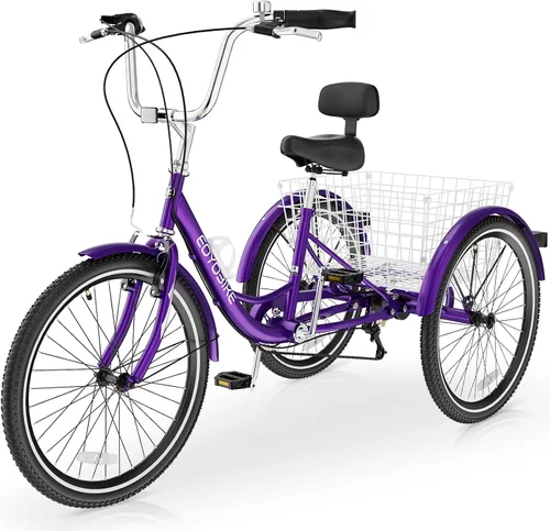 Miniatura 7 de Slsy Triciclo para adultos de 7 velocidades, 20/24/26 pulgadas, bicicleta de 3 ruedas para adultos con cesta de compras grande, capacidad de 350