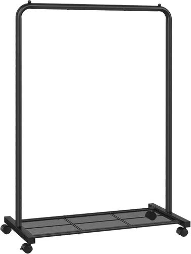 Miniatura 10 de SONGMICS Perchero de doble barra con ruedas, perchero para colgar ropa, perchero resistente con estante de almacenamiento de malla, 2 frenos, cada