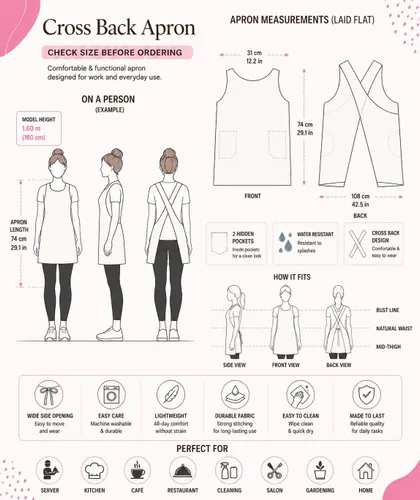 Miniatura 7 de Delantal con espalda cruzada para mujer. Impermeable. Delantales japoneses para mujer con bolsillos. Uniforme de limpieza. Delantal de limpieza