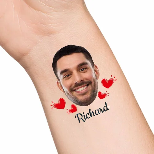 Miniatura 16 de Tatuajes temporales personalizados con texto de nombre, tatuaje temporal personalizado con logotipo fotográfico para adultos, parejas, mujeres