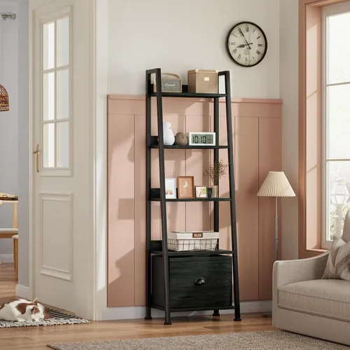 Miniatura 2 de Furologee estantería de escalera de 5 niveles, estantería estrecha con cajón, estantería industrial de 55.6" de alto, organizador de almacenamiento