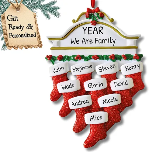 Miniatura 10 de Adornos de Navidad familiares personalizados – Medias de Navidad personalizadas con nombres, regalos para parejas, adornos 2024, nuestra primera