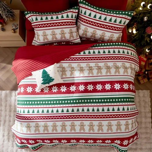 Miniatura 4 de Bedsure Edredón de Navidad tamaño Queen, edredón rojo para cama tamaño Queen, ropa de cama de Navidad con patrón de rayas de hombre de jengibre - 16