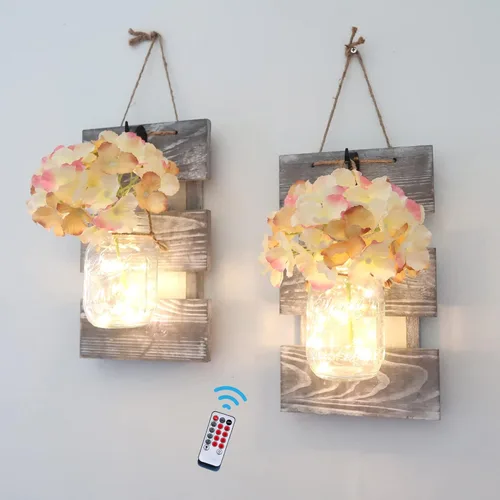 Miniatura 7 de Apliques rústicos en tarro de masón, decoración de granja para sala de estar, dormitorio o comedor, juego de 2 apliques decorativos rústicos