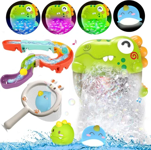 Juguetes de baño de burbujas para niños pequeños, máquina de burbujas de baño iluminada, juguete para niños de 3 a 5 años, juguete para bañera de